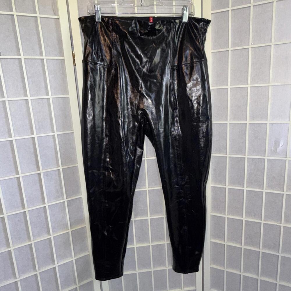 SPANX Black Faux Leather Classic City Business Casual Leggings Pants‎ 1X Petite - Picture 4 of 15